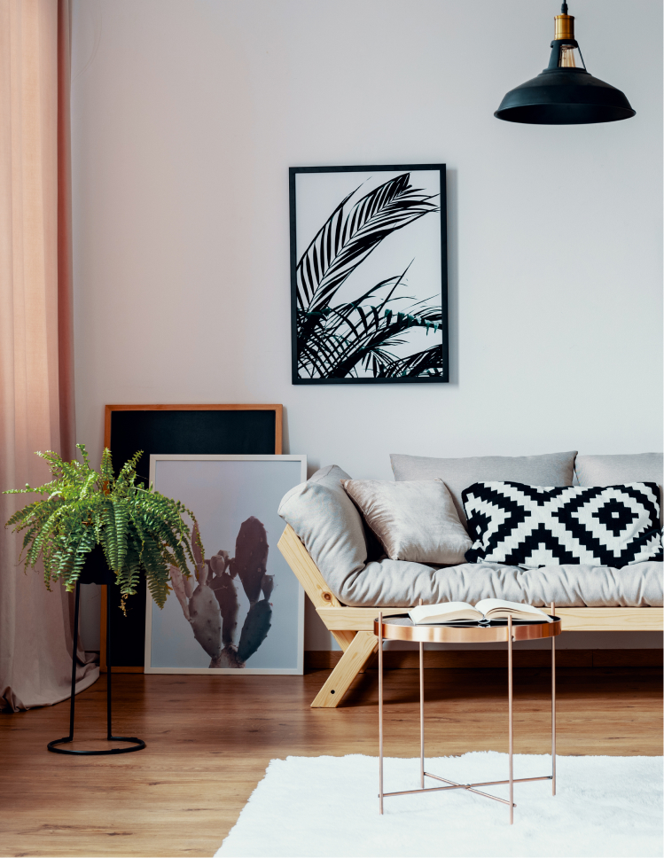 white shag area rug in a modern living room