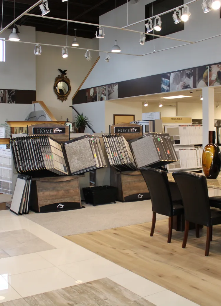 Showroom at Mike & Sterlings Flooring America carpet display 