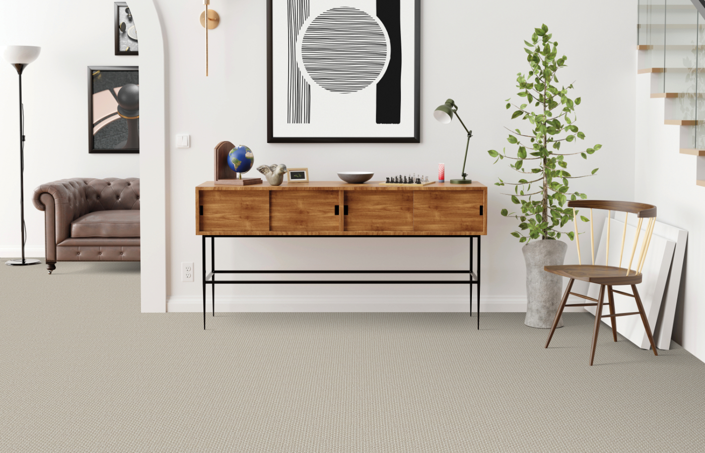 Carpet flooring installation in office entryway space