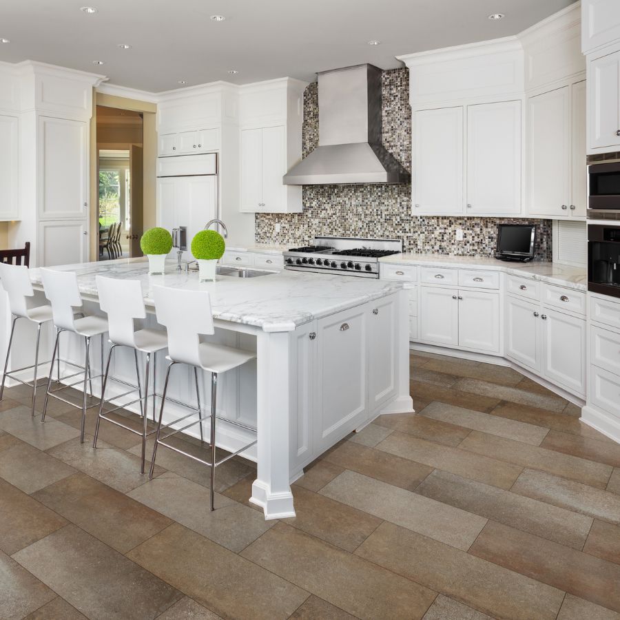 luxury vinyl flooring stone look in kitchen